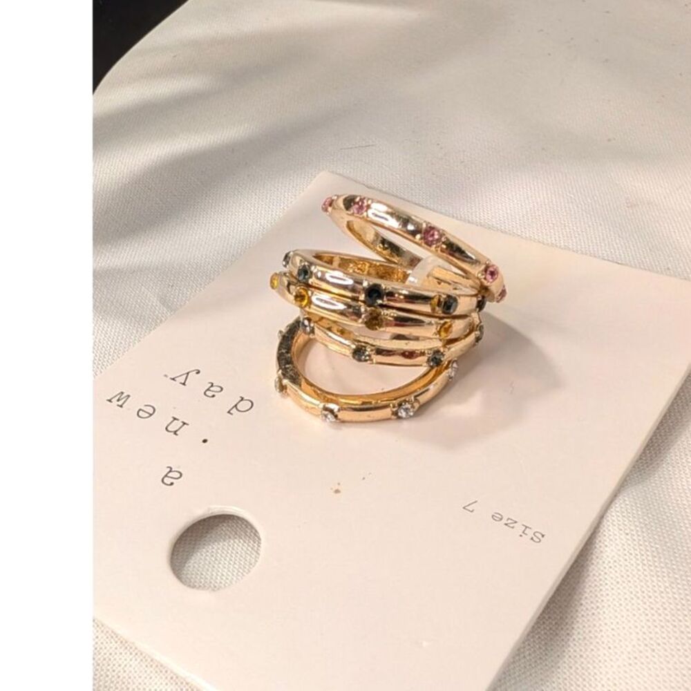 A New Day. Branded Ring Set - Size 7 Rings - Multi "Gemstone" Gold Tone Rings